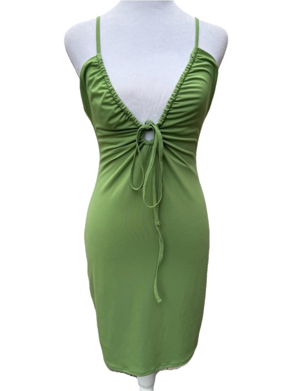 Abercrombie & Fitch Green Ruched Dress S Small Keyhole Tie Front Mini Y2K Summer